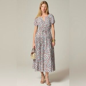 NWT J.Crew Elena Floral Crepe de Chine Puff Sleeve Dress